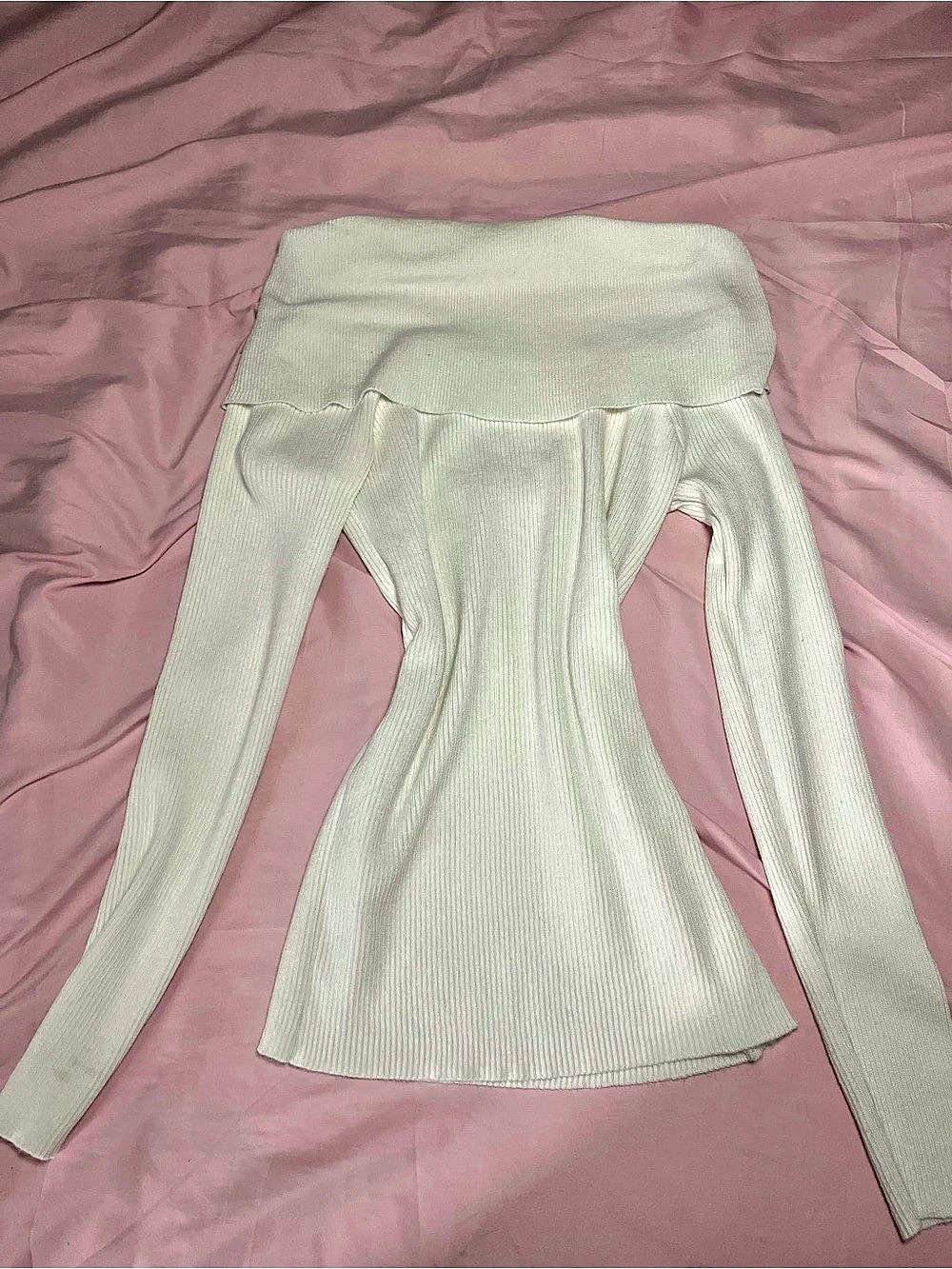 Garage Foldover Off Shoulder Sweater Long Sleeve White